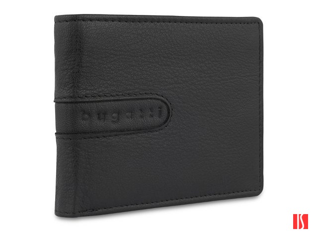 Портмоне BUGATTI Bomba, с защитой данных RFID, чёрное, кожа/полиэстер, 12х2х9,5 см