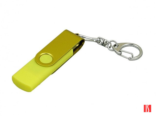 Флешка с поворотным механизмом, c дополнительным разъемом Micro USB, 64 Гб, желтый