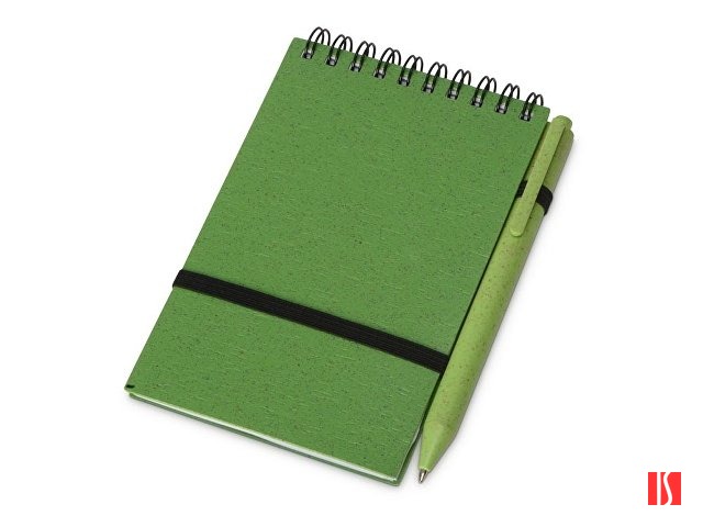 Блокнот B7 «Toledo S», зеленый + ручка шариковая «Pianta» из пшеничной соломы, зеленый