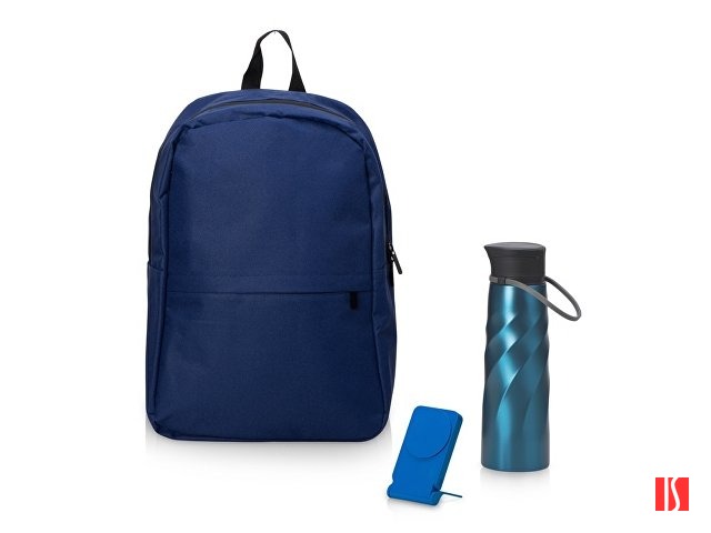 Подарочный набор с магнитным аккумулятором и бутылкой для воды "Waterpower", синий