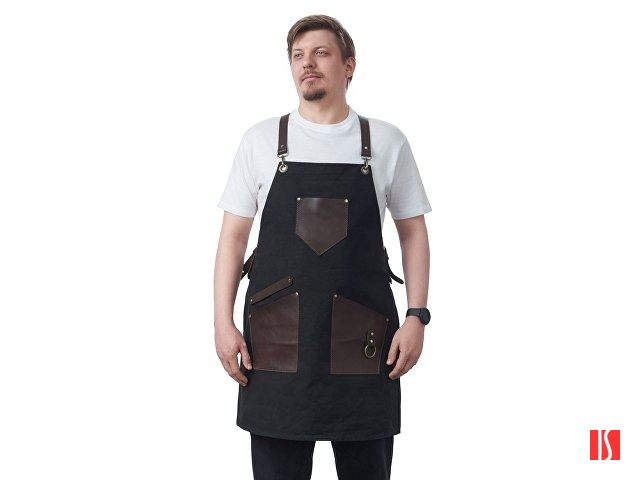 Фартук из канваса с ремнями из натуральной кожи, материал: канвас смесовый, плотность 450 гр/м, натуральная кожа КРС, цвет черный, коричневый темный