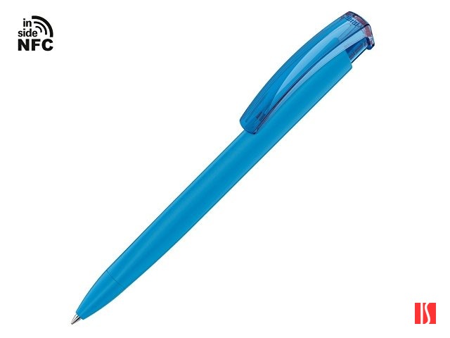 Ручка пластиковая шариковая трехгранная «Trinity K transparent Gum» soft-touch с чипом передачи инфо, голубой