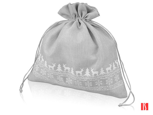 Мешочек подарочный новогодний, джут, большой, серый