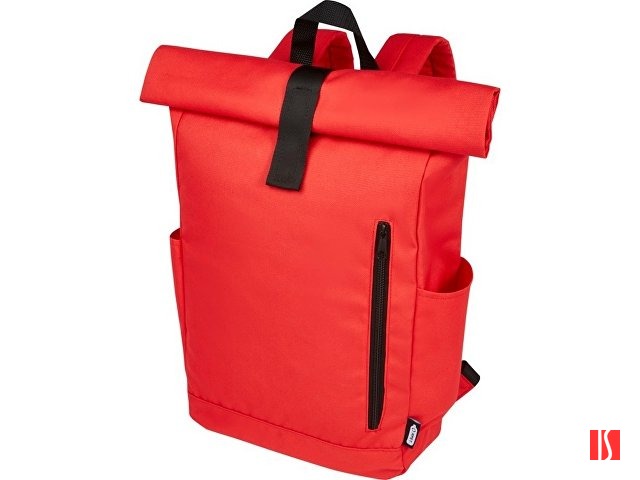 Рюкзак Byron 15,6" объемом 18 л со скручиваемым верхом, изготовленный из переработанного ПЭТ по стандарту GRS, красный