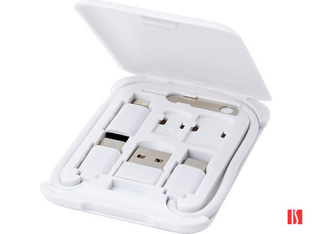 Savvy модульный кабель для зарядки из переработанной пластмассы с держателем для мобильного телефона - Белый
