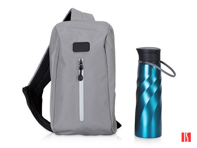 Подарочный набор с бутылкой для воды в сумке - слинге "
Athletic nomad", синий