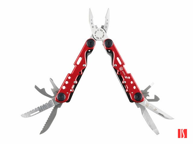 Мультитул Stinger, 105x40 мм, 13 функций, сталь, красно-серебристый, в комплекте нейлоновый чехол