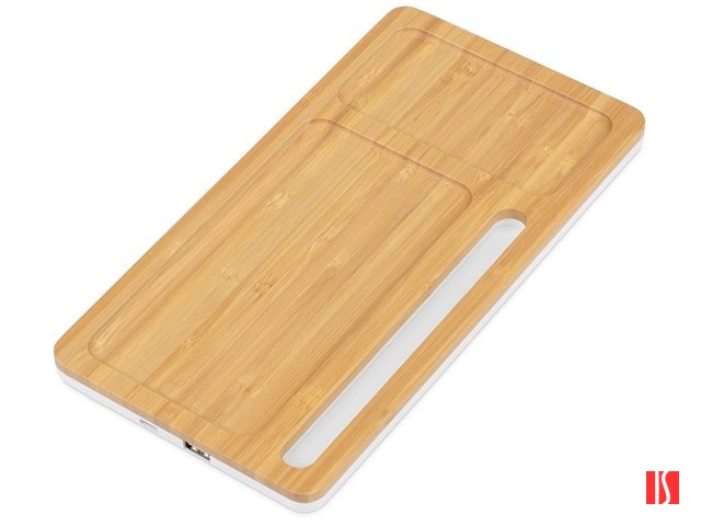 Беспроводное зарядное устройство-органайзер из бамбука "Timber", натуральный/белый