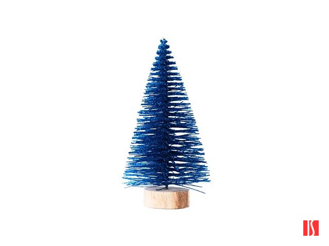 Новогоднее украшение Елочка Синяя из полипропилена на подставке из древесины сосны / 12x6x6см