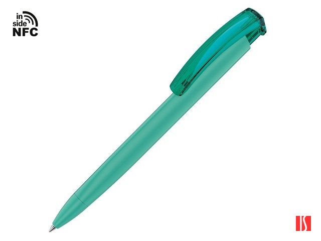 Ручка пластиковая шариковая трехгранная «Trinity K transparent Gum» soft-touch с чипом передачи инфо, морская волна
