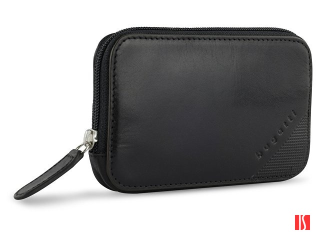 Ключница BUGATTI Nobile, чёрная, воловья кожа/полиэстер, 11,5х1,5х7 см