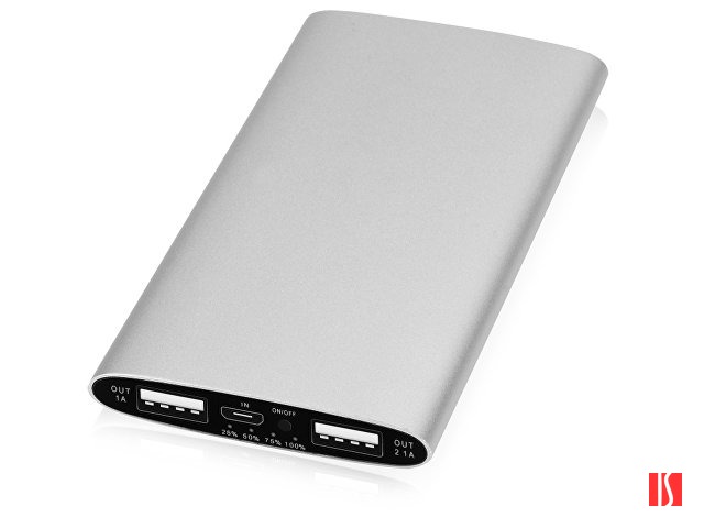 Портативное зарядное устройство "Мун" с 2-мя USB-портами, 4400 mAh, серебристый
