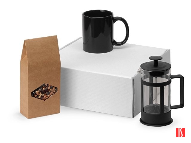 Подарочный набор с чаем, кружкой и френч-прессом "Чаепитие", черный