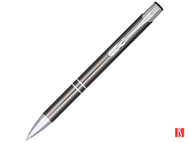 Кнопочная шариковая ручка Moneta из анодированного алюминия, синие чернила, серый