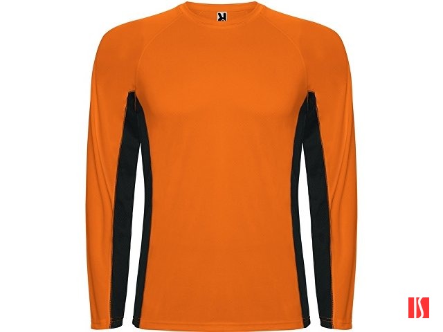 Футболка "Shanghai " мужская с длинным рукавом, неоновый оранжевый/черный