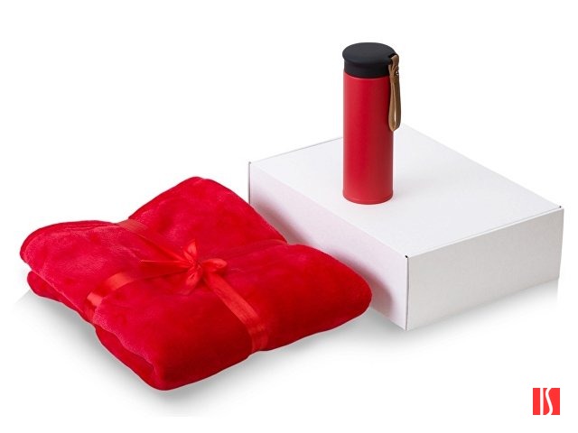 Подарочный набор с пледом, термосом "Cozy hygge" 2.0, красный