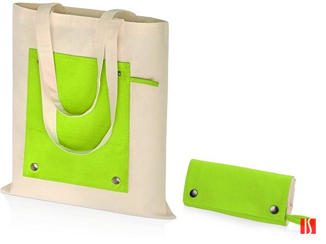 Складная хлопковая сумка для шопинга Gross с карманом, зеленое яблоко