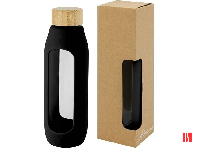 Tidan Бутылка из боросиликатного стекла объемом 600 мл с силиконовым держателем, черный