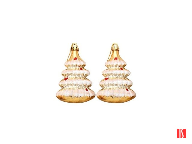 Новогоднее подвесное украшение Ёлочки в золоте из полистирола, набор из 2 шт / 8,6x5,8x3,2см