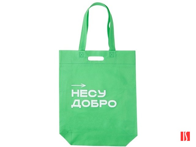 Сумка для покупок из спанбонда Ambit, 380*120*400 с ручкой 550/30 мм, зеленое яблоко (термотрансфер)