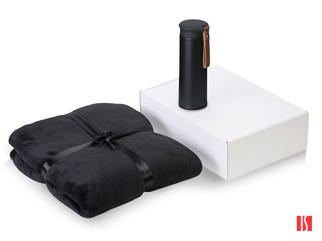 Подарочный набор с пледом, термосом "Cozy hygge" 2.0, черный