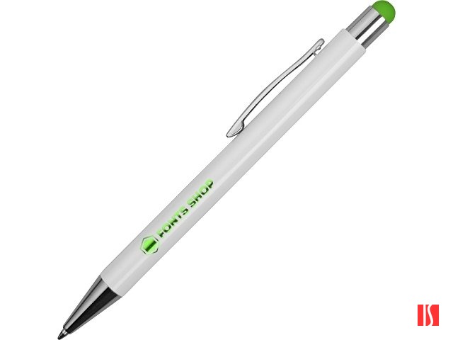 Ручка металлическая шариковая «Flowery» со стилусом и цветным зеркальным слоем, белый/зеленое яблоко