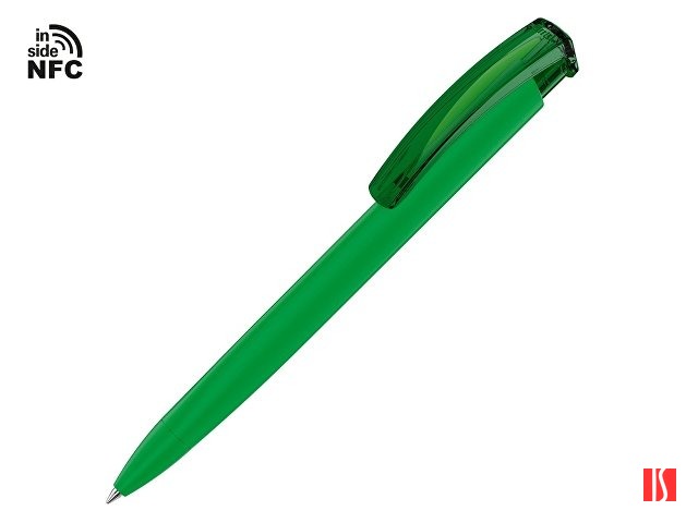 Ручка пластиковая шариковая трехгранная «Trinity K transparent Gum» soft-touch с чипом передачи инфо, темно-зеленый