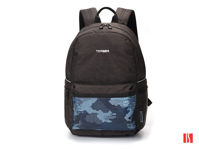 Рюкзак TORBER GRAFFI, серый с карманом синего цвета, полиэстер, 44 x 31 x 18 см