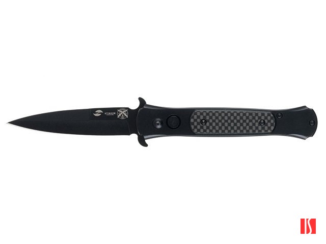 Нож складной Stinger, 118 мм, (черный), материал рукояти: нержавеющая сталь, карбон