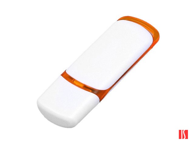 Флешка промо прямоугольной классической формы с цветными вставками, 4 Гб, белый/оранжевый