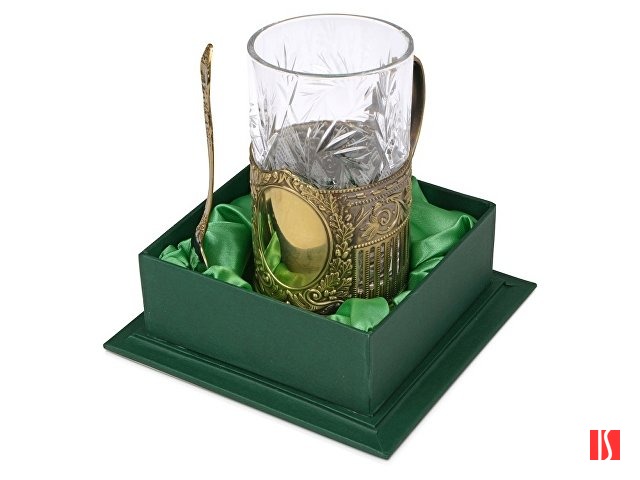 Подстаканник с хрустальным стаканом Базовый-Л, золотистый/прозрачный