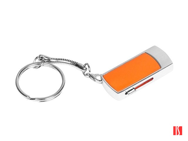 Флешка прямоугольной формы, выдвижной механизм с мини чипом, 64 Гб, оранжевый/серебристый