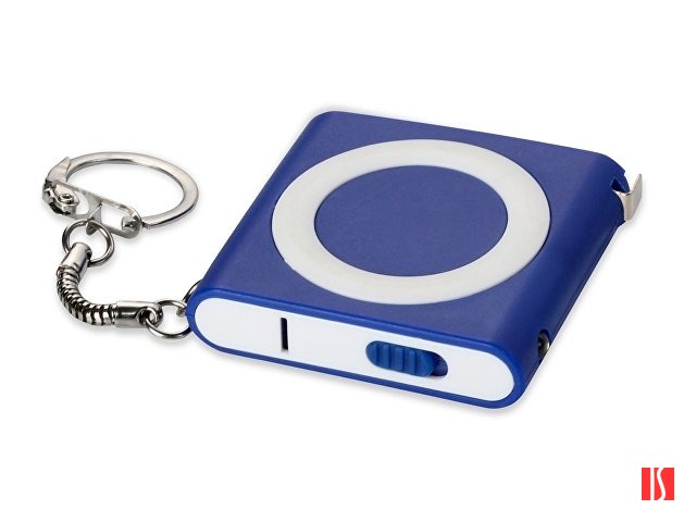 Брелок-рулетка с фонариком. 1 м., синий/белый