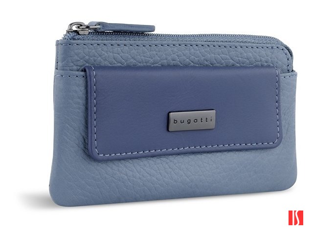 Ключница BUGATTI Sina, голубая, воловья кожа/полиэстер, 13х1,5х7 см