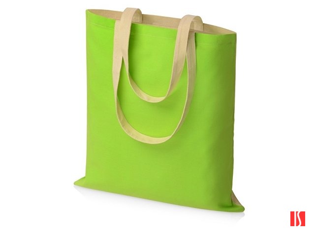 Сумка для шопинга Twin двухцветная из хлопка, 180 г/м2, зеленое яблоко/натуральный