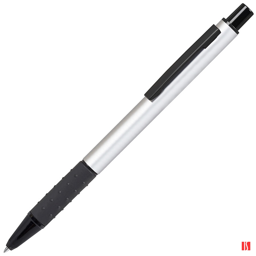 CACTUS, ручка шариковая, серебристый/черный, алюминий, прорезиненный грип