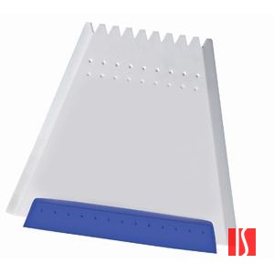 Скребок автомобильный "Трапеция"; белый с синим; 12х11 см; пластик; тампопечать, шелкография