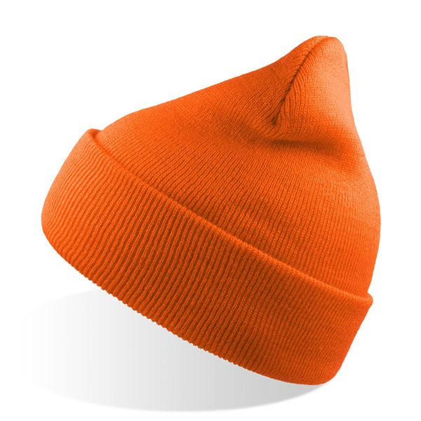 Шапка вязаная  двойная "Wind", с отворотом_оранжевый,100% акрил