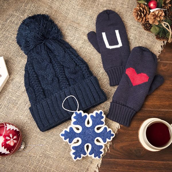 Подарочный набор HUG: варежки, шапка, украшение новогоднее, синий
