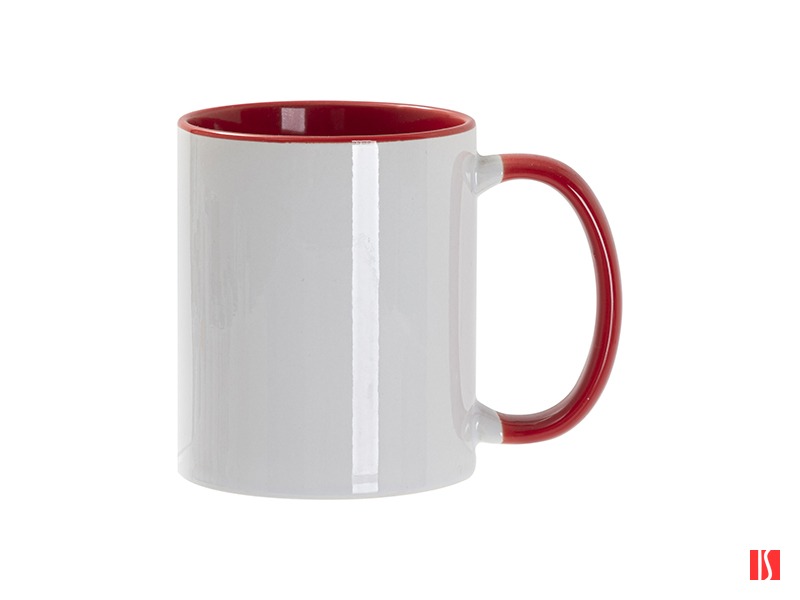 Кружка для сублимации, 330 мл, d=82 мм, стандарт А, белая, красная внутри, красная ручка