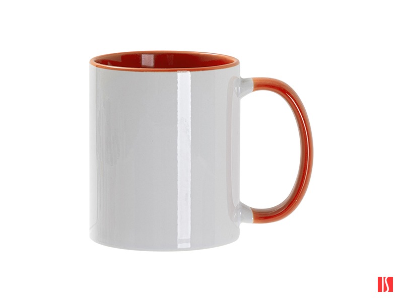 Кружка для сублимации, 330 мл, d=82 мм, стандарт А, белая, оранжева внутри, оранжевая ручка