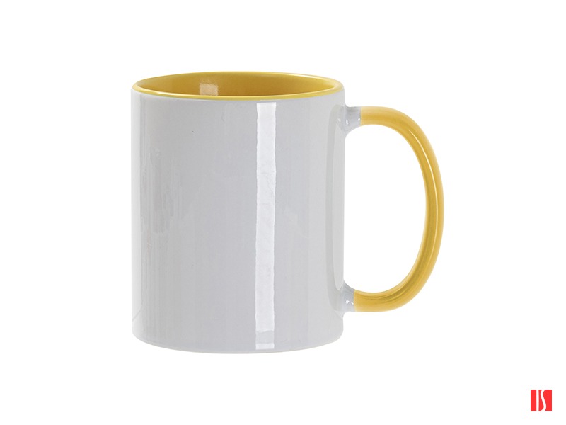 Кружка для сублимации, 330 мл, d=82 мм, стандарт А, белая, желтая внутри, желтая ручка