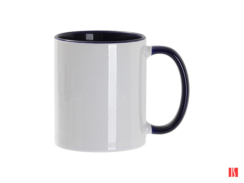 Кружка для сублимации, 330 мл, d=82 мм, стандарт А, белая, синяя внутри, синяя ручка