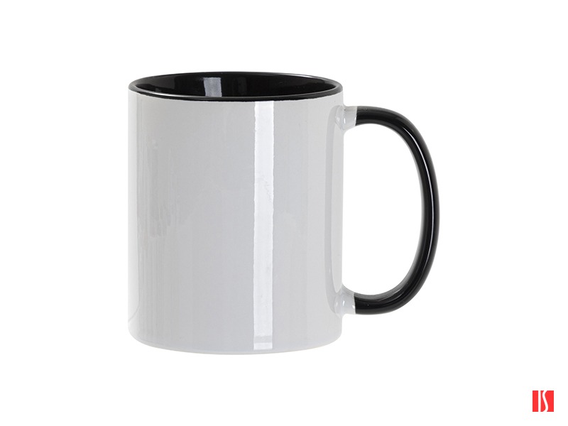 Кружка для сублимации, 330 мл, d=82 мм, стандарт А, белая, черная внутри, черная ручка