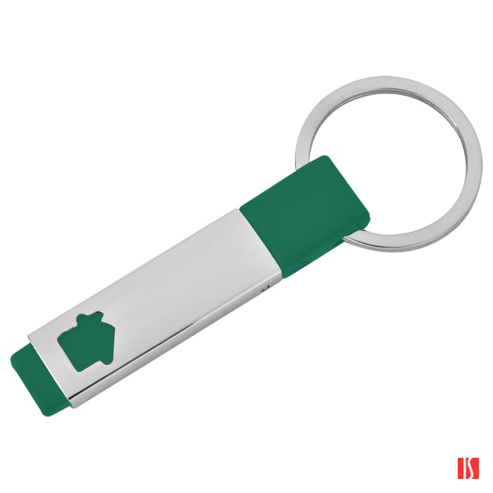 Брелок "Домик",зеленый,1,4х7х0,6см,металл,пластик