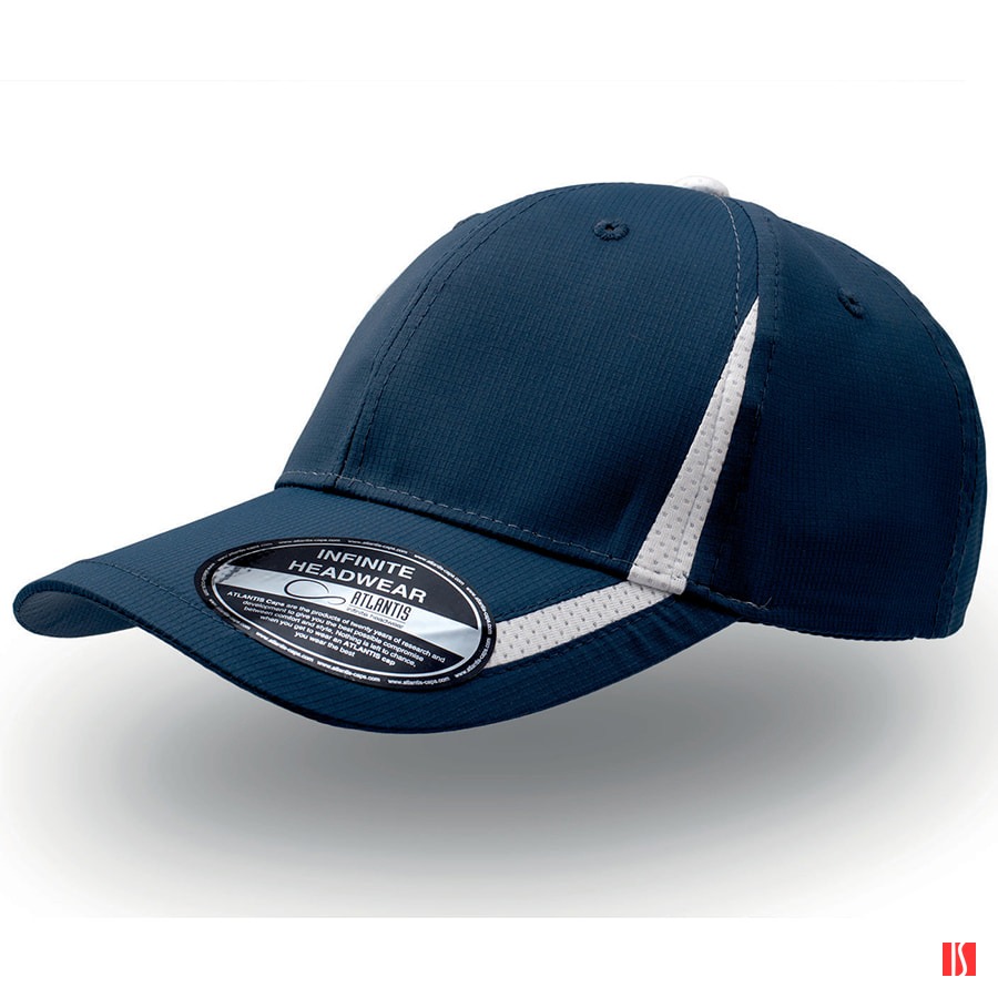 Бейсболка "JOGGING", 6 клиньев, застежка на липучке; темно-синий с белой полоской; 100% полиэстер, 