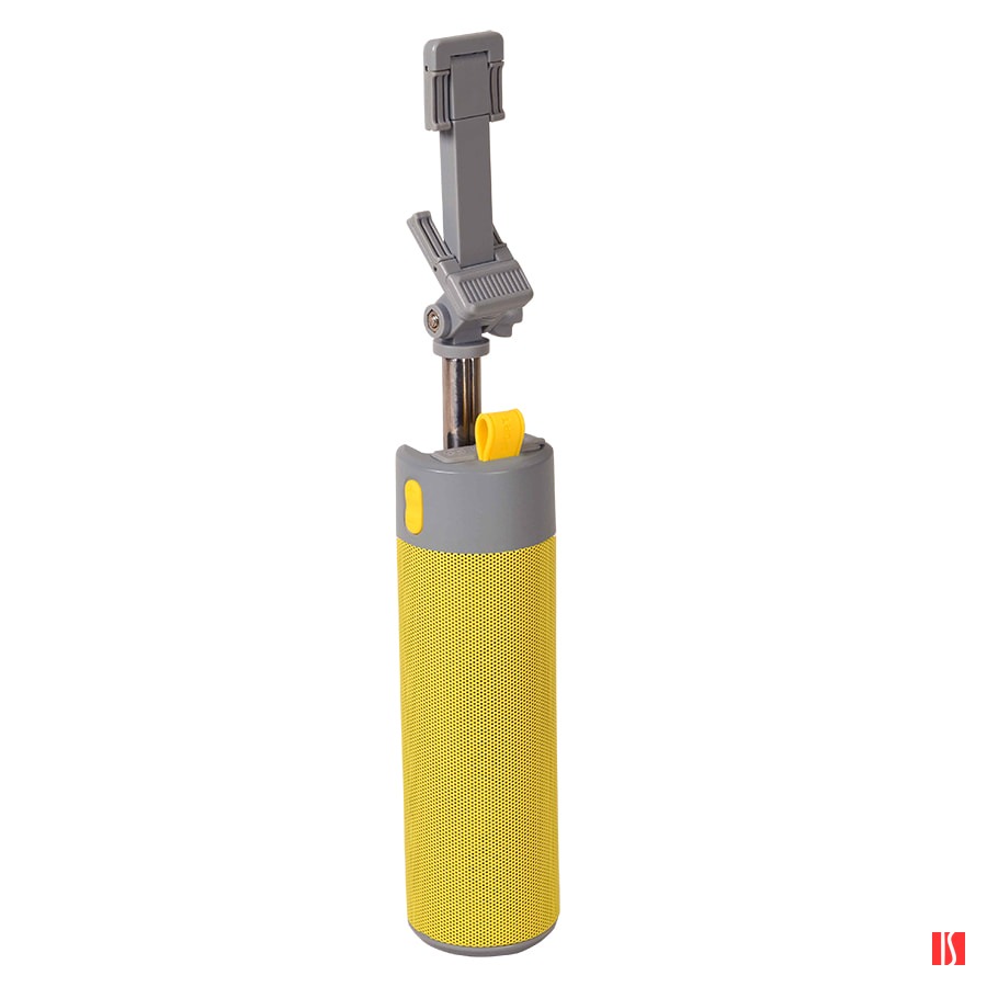 Bluetooth колонка с зарядным устройством(2000mAh) и моноподом Happy Gifts,желтый с серым,18х5,5х5,3с