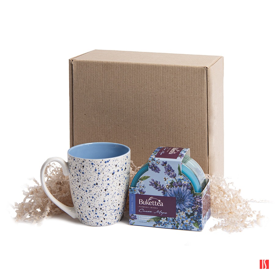 Набор подарочный BREEZE: кружка, чай, стружка, коробка, голубой