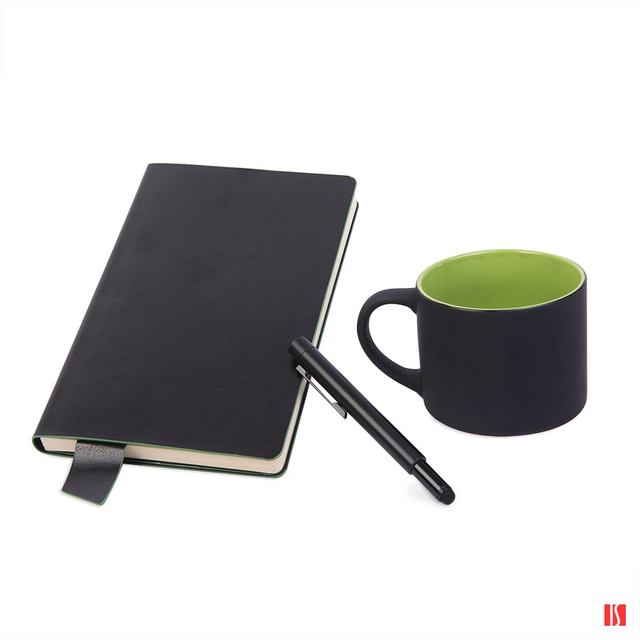 Подарочный набор DAILY COLOR: кружка, бизнес-блокнот, ручка с флешкой 4 ГБ, черный/зеленый