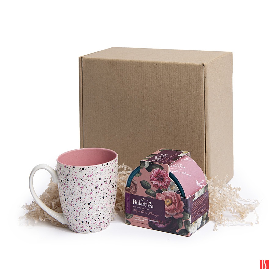 Набор подарочный BREEZE: кружка, чай, стружка, коробка, розовый